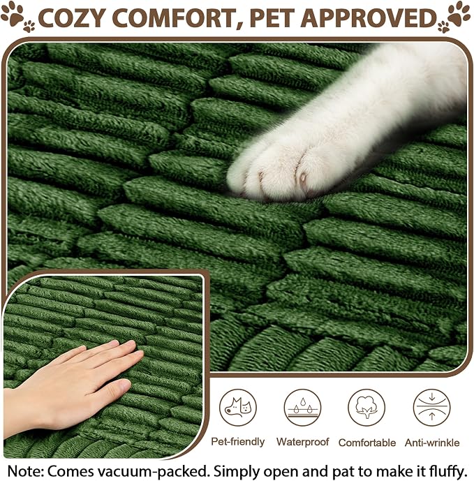 FUANGUI 2 Pack Waterproof Couch Cover for Dogs Pets Sofa Protector | Non-Slip Washable Fuzzy Soft Sofa Slipcover for 2 PCS L Shaped Sofa Pet Friendly, 27.6" x 70.9"+27.6" x 82.7",Dark Green