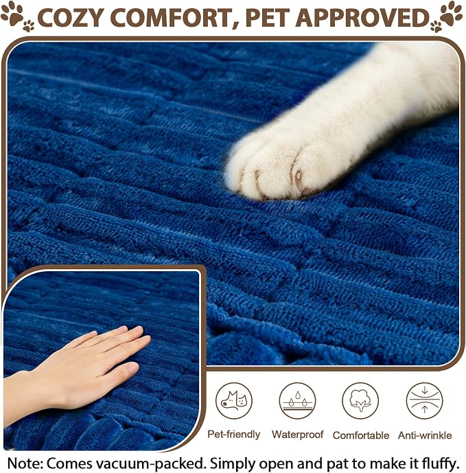 FUANGUI Waterproof Couch Cover Sofa Cover for Dogs and Pets Sofa Protector | Non-Slip Washable Fuzzy Soft Cat Bed Sofa Slipcover for 2-3 Cushion Couch Sofa Pet Friendly, Navy Blue, 27.6" x 94.5", 1 pcs
