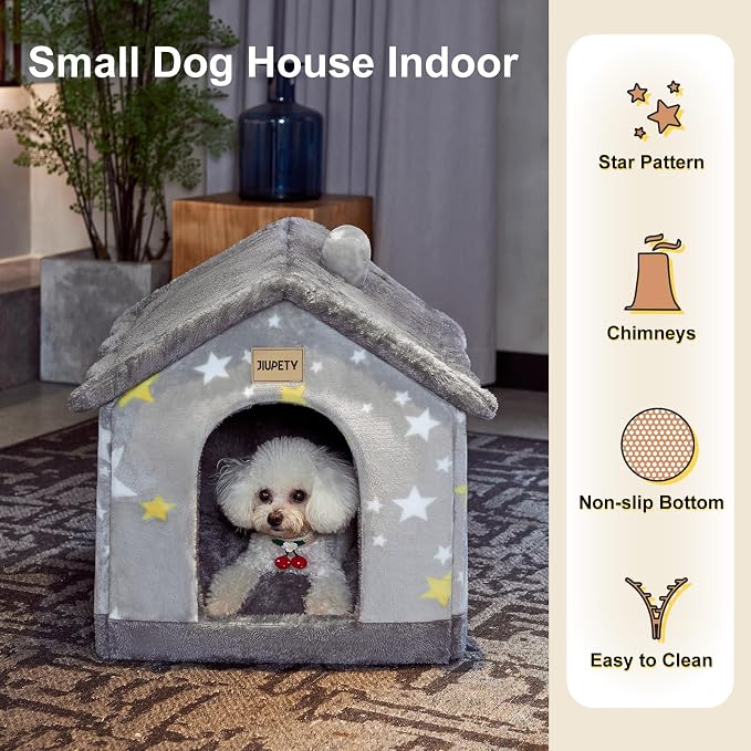 Cute Cat Beds for Indoor Cats,Foldable Cat House with Non-Slip Bottom,Grey | S Size Kitten Bed for 0-6 Lb Dogs and 0-8 Lb Cats,Soft Cozy Dog Cave Bed,Cat Nest Puppy Cave