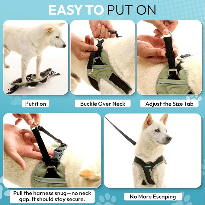 Gooby Escape Free Easy Fit X Step-in Dog Harness, Portland Green, Small | Patented escape-free, tightens on back-out; Choke-free X-frame + V-neck; Quick-release buckle; Reflective trim