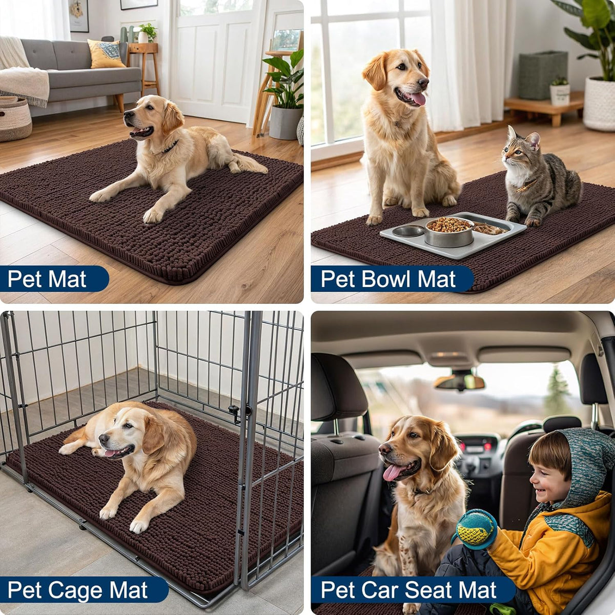 Smiry Dog Door Mat for Muddy Paws 30x20, Absorbs Moisture and Dirt Doormat, Non-Slip Washable Quick Dry Chenille Front Door Mat Indoor Entrance, Entryway Carpet for Inside Floor, Brown