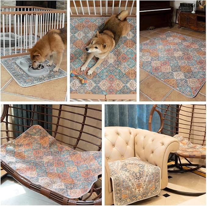 nunubaby 4PACK Washable Pee Pads for Dogs, Stylish, Non-Slip and Leak-Proof Pee Pads. Reusable Potty Pads for Dogs for Crates and Floors.(Brown/Multi,24" x36" )
