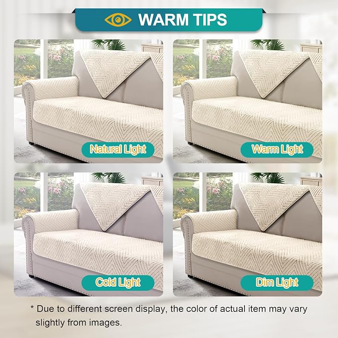 Turquoize Waterproof Couch Cover for Dogs Fuzzy Pet Couch Covers for Sofa Thick Dog Bed Cover Non-Slip Sofa Covers for 3 Cushion Couch Protector Slipcover Pet Friendly (Beige, 36" x 84")