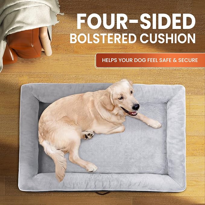Upvilla Orthopedic Dog Bed, Four-Sided Medium Dog Sofa, Washable Cover Gray | Removable Waterproof Dog Bed Cover, Egg-Crate Orthopedic Foam, Built-In Carry Handle, Indoor Small Pet Beds, Cat Beds