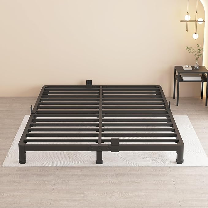 MAF 4 Inch Queen Metal Platform Bed Frame with Round Corner Legs, 3000 LBS Heavy Duty Steel Slats Support, Noise Free, No Box Spring Needed, Easy Assembly