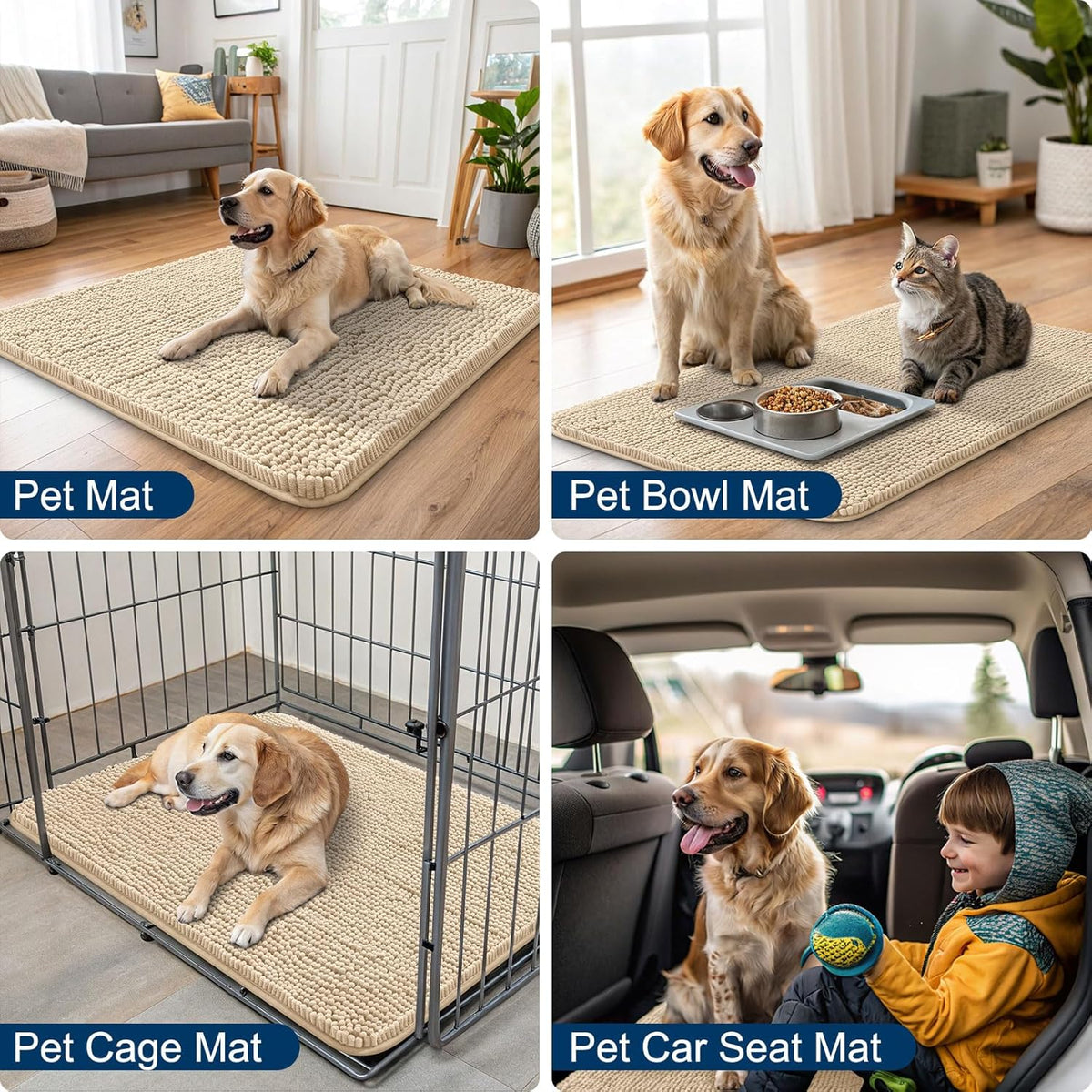 Smiry Dog Door Mat for Muddy Paws 59x32, Absorbs Moisture and Dirt Doormat, Non-Slip Washable Quick Dry Chenille Front Door Mat Indoor Entrance, Entryway Carpet for Inside Floor, Beige