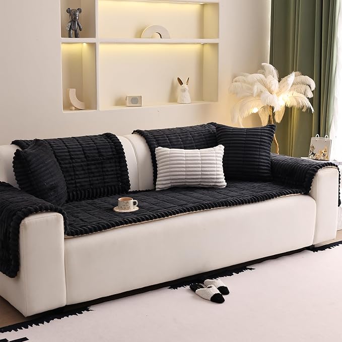 Couch Cover for Sofa, Sectional Couch Cover for Dogs, Sofa Cover Washable, Cushion Cover Blanket Pad Bed Mat for Pets, Fleece Furniture Protector, Black, 23.6x23.6in