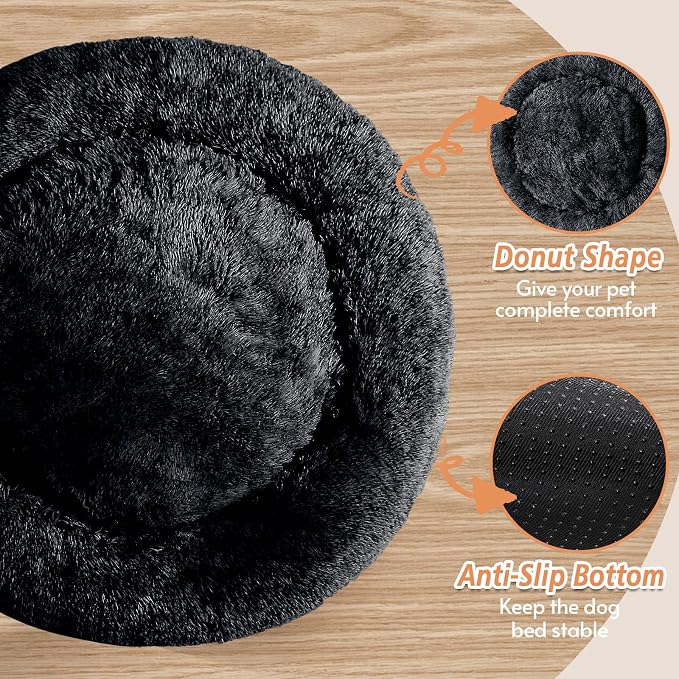 JOLLYVOGUE Dog Beds Large Sized Dog, Calming Anti-Anxiety Dog Bed, Fluffy Donut Cushion for Extra Large Pets (45")