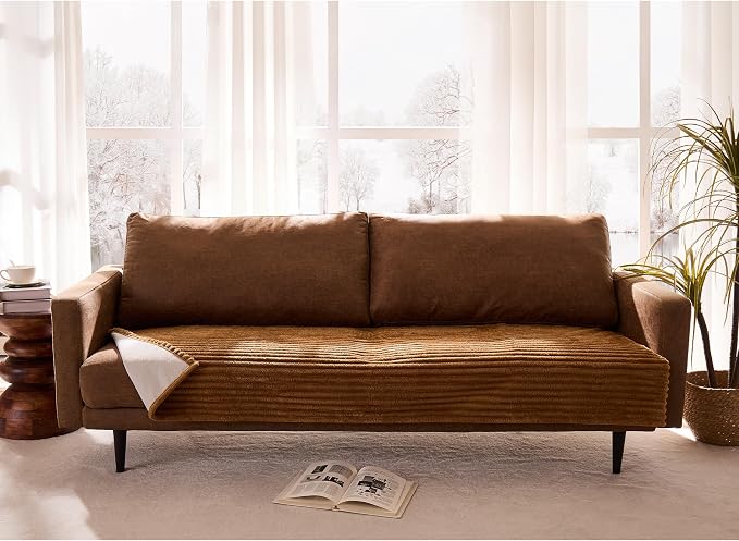 Dual Non-Slip Couch Cover for Dogs Waterproof, Fuzzy Soft Pet Couch Covers for Sofa 3 Cushion, Pet Friendly Soft Dog Bed Covers Sofa Cover Washable (Coconut, 33" x 85" 1 Pack)