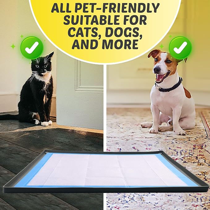 Skywin Dog Pee Pad Holder Tray Fits for 28” x 30” Pee Pads - 1 Pack - Grey | Corner Lock Holes, Raised Edges, Non-Spill, Easy to Clean Silicone Dog Potty Tray Holder, For Indoor Floor Protection