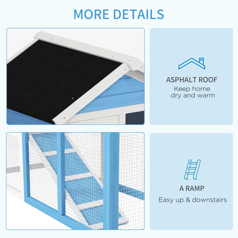 49 Wooden Rabbit Hutch Bunny Cage With Waterproof Asphalt Roof, Fun Outdoor Run, Removable Tray And Ramp, For Rabbits, Chickens, Ducks, Light Blue