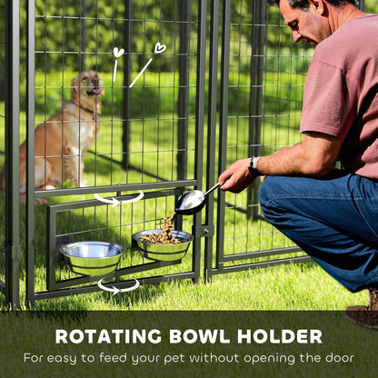 Outdoor Dog Kennel with Rotating Bowl Holders, Walk-in Pet Playpen with Waterproof Cover, 8 x 4 x 6, Red