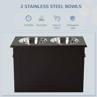 Raised Pet Feeding Storage Station with 2 Stainless Steel Bowls Base for Large Dogs and Other Large Pets, Coffee