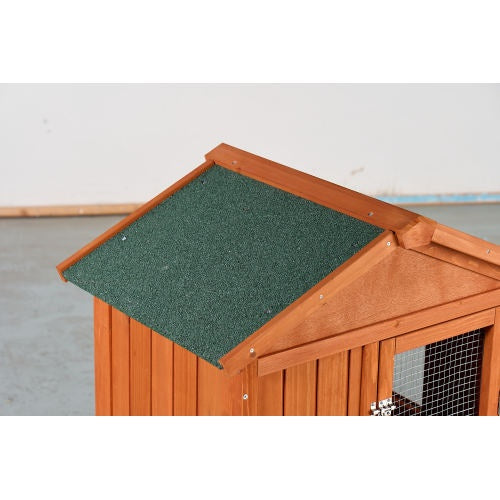 Large Wooden Rabbit Hutch, 2 Story Outdoor Bunny Cage With Waterproof Asphalt Roof, Pull-Out Tray  Ramp, Fir Wood Pet House For Rabbits, Chickens, Guinea Pigs Brown  Green