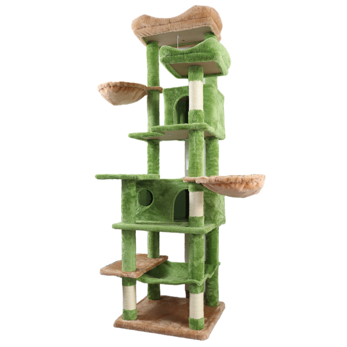 68in Tall Multi-Level Green Cat Tree with Hammocks, Hanging Basket, Cat Cave, Removeable Cushion, Scratching Posts - Plush Cat Tower for Indoor Cats, Perfect for Multiple Cats Green