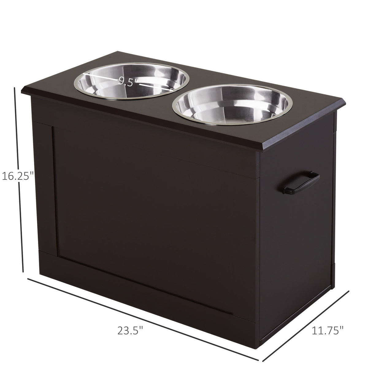 Raised Pet Feeding Storage Station with 2 Stainless Steel Bowls Base for Large Dogs and Other Large Pets, Coffee