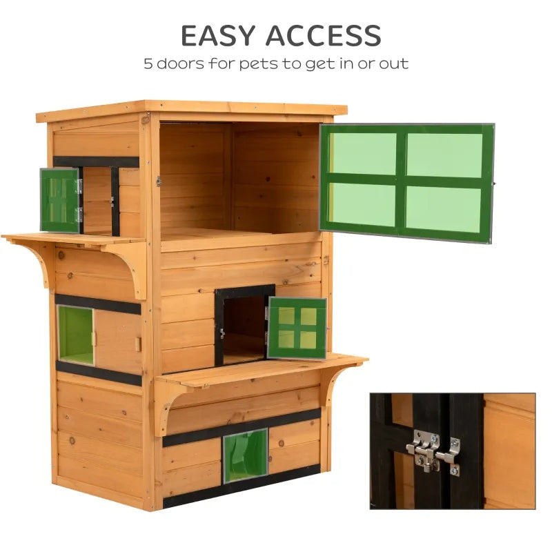 3-Tier Kitty Shelter With 5 Escape Doors, Weather Resistant, Yellow & Black