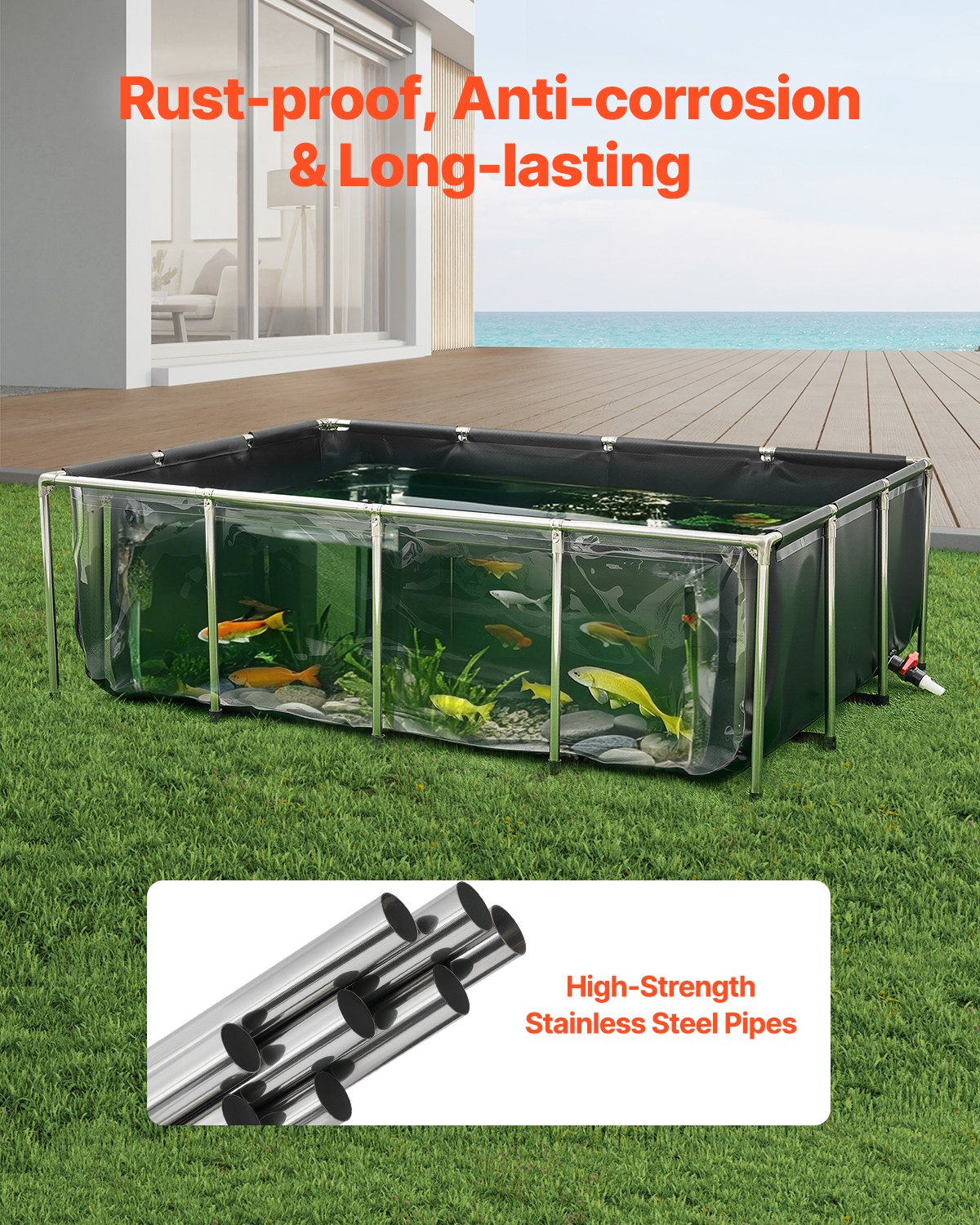 Canvas Fish Pond Above Ground Koi Tank 470 Gal With Clear Viewing Panel