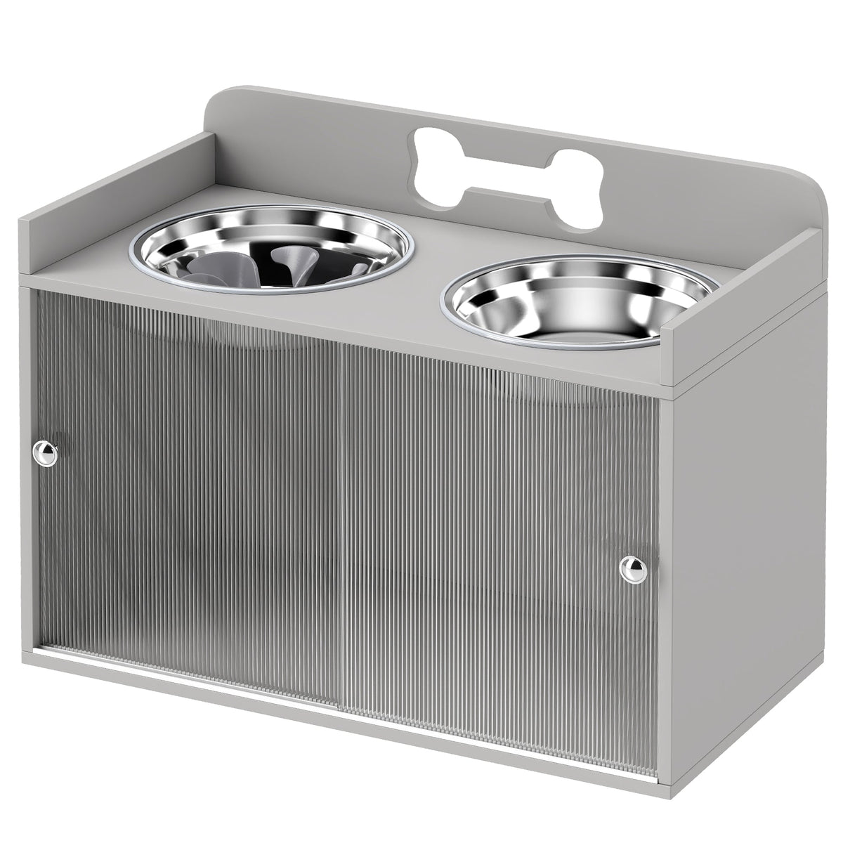 Elevated Dog Bowls with Storage, Raised Dog Bowl Stand with 2 Stainless Steel Bowl for Large Dogs, Gray