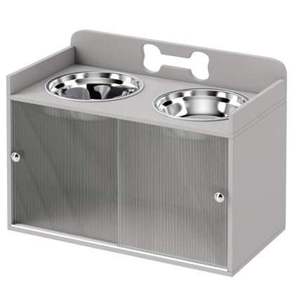 Elevated Dog Bowls with Storage, Raised Dog Bowl Stand with 2 Stainless Steel Bowl for Large Dogs, Gray