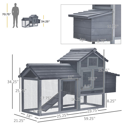 59" Small Wooden Chicken coop Hen House Poultry Cage for Outdoor Backyard with 2 Doors, Nesting Box and Removable Tray, Gray