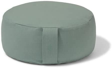 Organic Round Meditation Cushion by renoo - Durable Comfortable Cotton, Linen, Hemp - Modern Zafu - Buckwheat Floor Pillow Yoga Bolster in 15 Colors Removable Cover - 15 inches - Seafoam