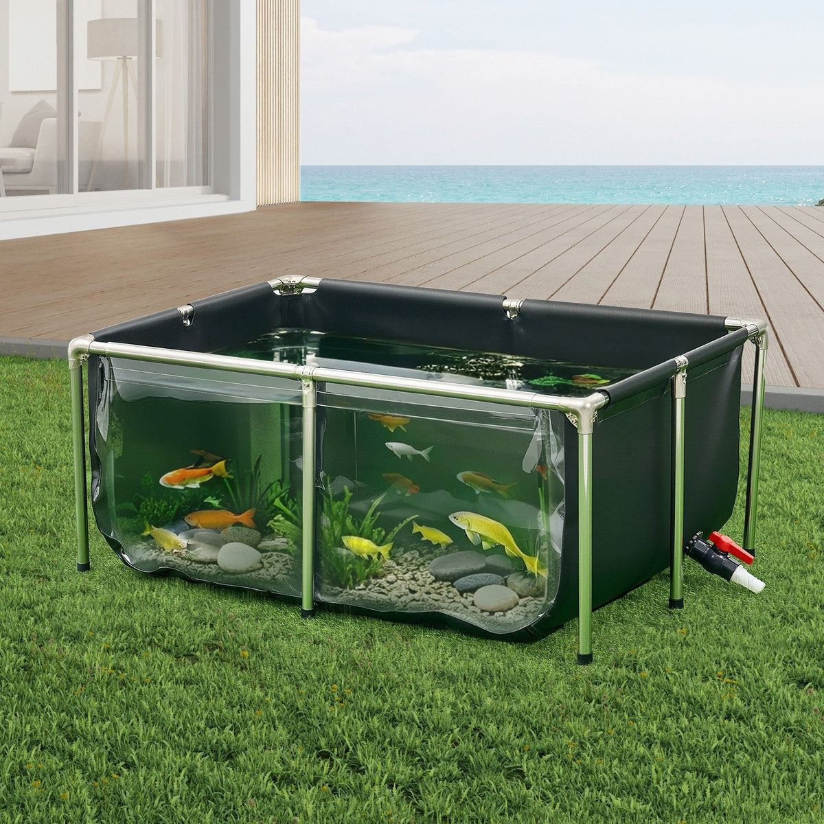 Canvas Fish Pond Above Ground Koi Tank 126.8 Gal With Clear Viewing Panel