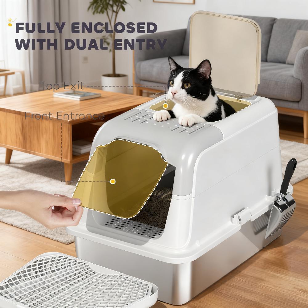 Cat Litter Box, Enclosed Cat Litter Box With Scoop, Deodorizer Bag