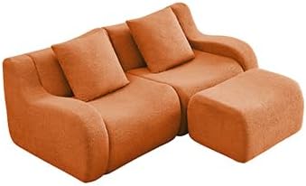 Orange Teddy Fabric Cloud Ottoman, Modern Boneless Modular Footstool in a Box for Living Room, Comfortable Deep Seat Design, No Assembly Required, Sofas para Sala