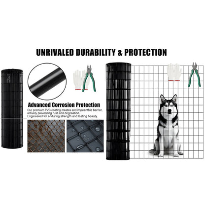 48 INCHx33 FT Black Vinyl-coated Metal Mesh, 16 Gauge 0.67 Inch Black PVC Metal Mesh, Black Welded Wire Mesh Support, Poultry Cage Protective Fence