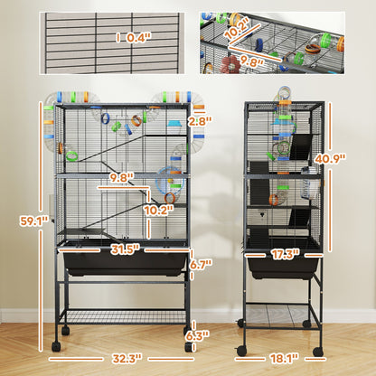 5 Tier Hamster Cage, Rolling Rat Cage with Deep Tray, Storage Shelf, Big Exercise Wheel, Hut, Tube System