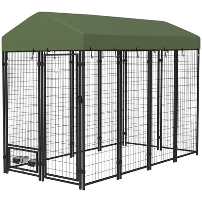 Outdoor Dog Kennel with Rotating Bowl Holders, Pet Playpen with Waterproof Cover, 8 x 4 x 6, Green
