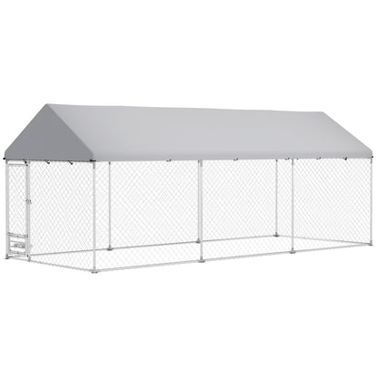 Outdoor Dog Kennel w/ Adjustable & Rotatable Bowl Rack, Waterproof UV-Resistant Cover, Secure Lock, 19.7 x 7.5 x 7.5