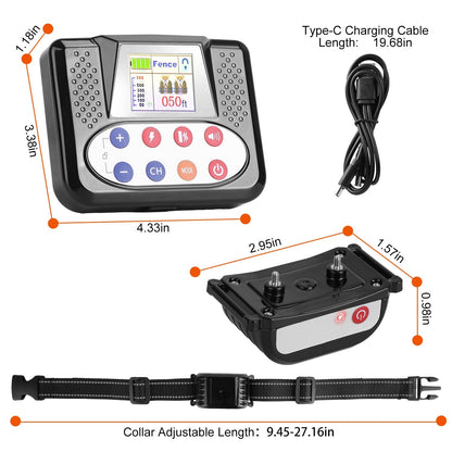 1Set 990FT Range Dog Wireless Fence Remote Training Collar IPX6 Waterproof Receiver With 0-9 Levels Beep Vibration Shock Mode 4 Channels Rechargeable Transmitter System