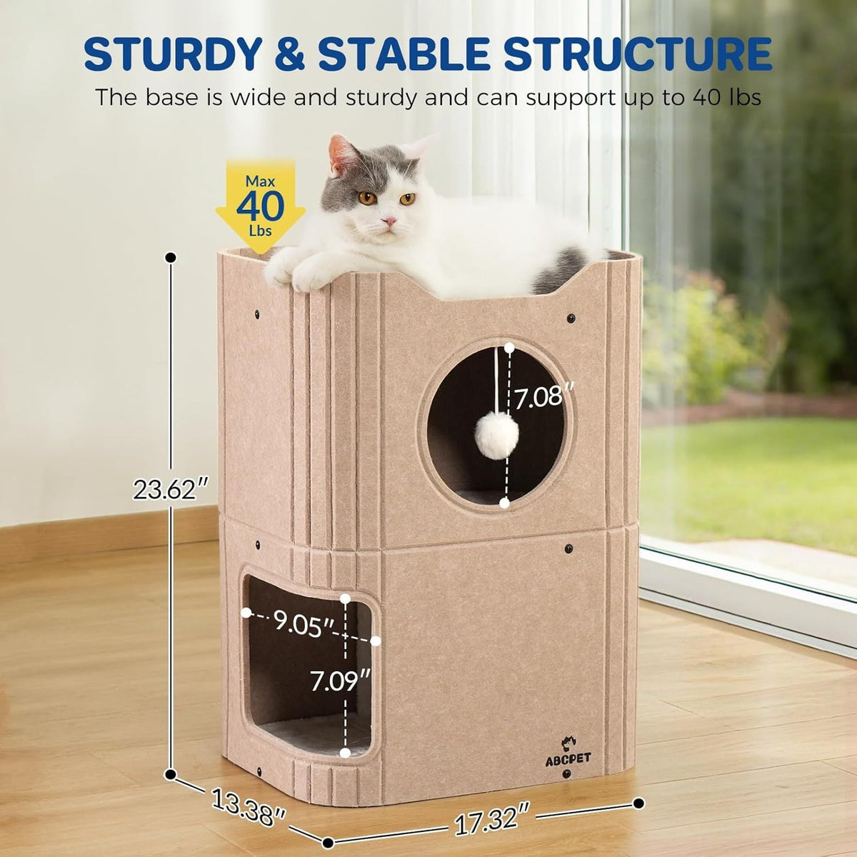 ABCPET Cat House  Indoor Felt Cat Bed  Scratch-Resistant Kitten Cube With Hanging Ball Light Gray,Pickup Only