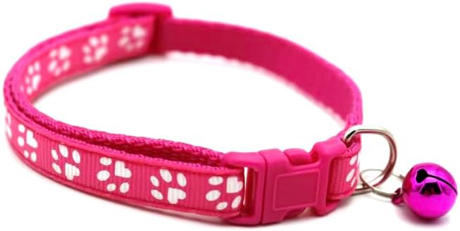 Adjustable Cat Collar Breakaway Clasp and Perfect Kitten Collar with Bell and Available Cat Collars for Girl and Boy Designs Lightweight and Safe Puppy Collar with Cute Paw Prints (Rose Red)