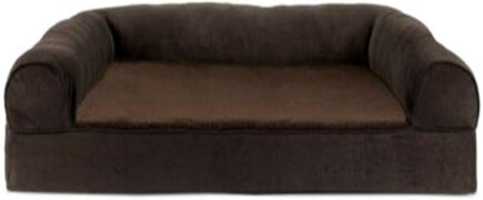 Furhaven Orthopedic Dog Bed for Large/Medium Dogs w/ Removable Bolsters & Washable Cover, For Dogs Up to 55 lbs - Plush & Suede Sofa - Espresso, Large