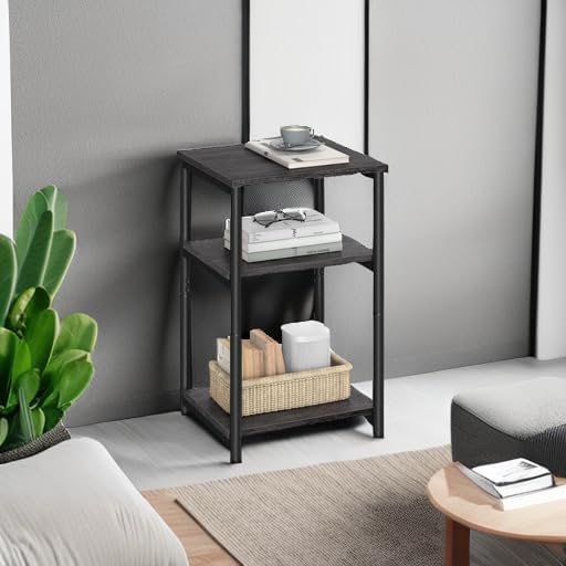 VASAGLE Side Table, Small End Table, Tall Nightstand for Living Room, Bedroom, Office, Bathroom, Misty Gray and Classic Black ULET273B68