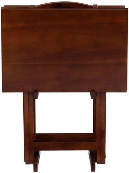 Pemberly Row Transitional Solid Wood Five Piece Tray Table Set in Hazelnut Brown