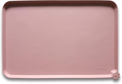 Hoki Found Large Non Slip Pet Feeding Mats - Silicone tray - Waterproof Bowls - Neutral Pink