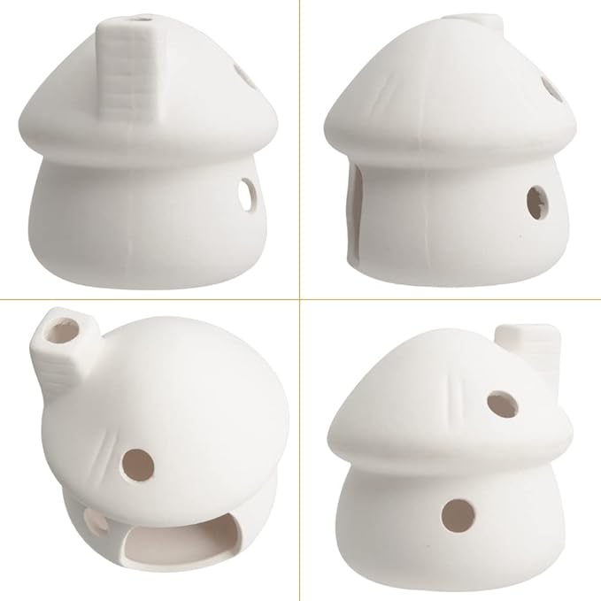 AnRui Natural Fish Tank Decortation Cute Mushroom Ceramic Aquarium Decor Small House Betta Cave Hideout Ornament Accessories for Small Fish, Shrimp, White