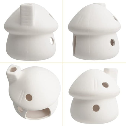 AnRui Natural Fish Tank Decortation Cute Mushroom Ceramic Aquarium Decor Small House Betta Cave Hideout Ornament Accessories for Small Fish, Shrimp, White