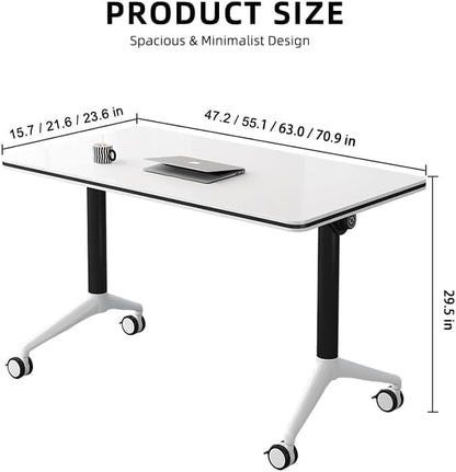 JQUZPCV Conference Table Foldable Meeting Tables, Mobile Training Table with Wheels, Flip Top Rolling Seminar Meeting Table for Office,Meeting Room,classr (Dark Walnut, 63×23.6×29.5in)
