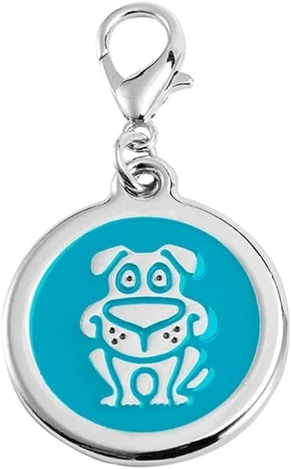 Personalized Funky Dog Design Pet ID Tags with Quick Tag Clip - Happy Puppy Name tag, Custom Laser Engraved pet Tags, Collar Name tag (Dog-Round-Small: Blue)