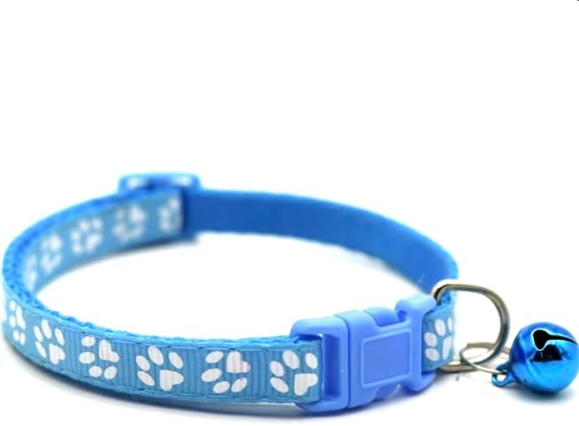 Adjustable Cat Collar Breakaway Clasp and Perfect Kitten Collar with Bell and Available Cat Collars for Girl and Boy Designs Lightweight and Safe Puppy Collar with Cute Paw Prints (Blue)