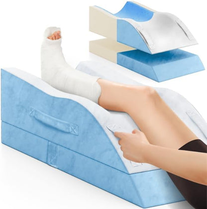 Leg Elevation Pillows, Wedge Pillow for After Surgery, Memory Foam Leg Support Adjustable, Comfort Care for Back Knee Hip Ankles Pain, Knee Pillow for Sleeping Blood Circulation Light Blue & White