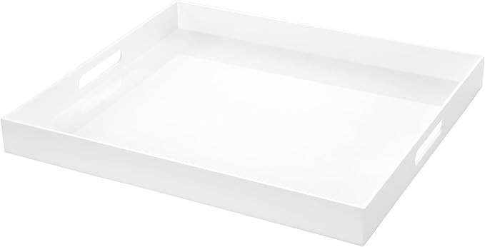 White Rectangular 18x20 Inches Acrylic Ottoman Tray Decorative Serving Tray with Cutout Handles Organizer Tray on Coffee Table Countertop Big Breakfast Bed Tray Living Room Appetizer Serving Food