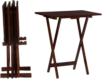 Pemberly Row Transitional Solid Wood Five Piece Tray Table Set in Hazelnut Brown