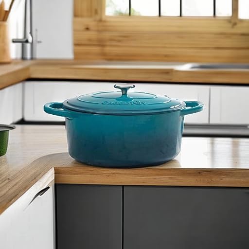 Crock-Pot Artisan 5-Quart Round Enameled Cast Iron Dutch Oven – Teal Ombre