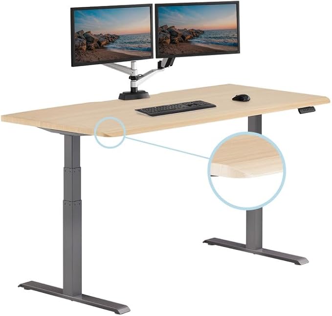Vari ComfortEdge 72x30 Inch Electric Standing Desk – Height Adjustable Large Office Sit Stand VariDesk with Sloped Edge, Memory Presets, 180 LB Capacity + Tool-Free Assembly (Light Wood)